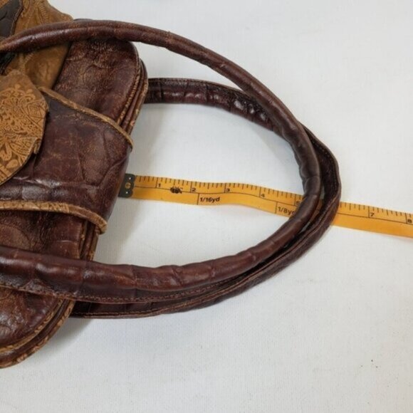 Vintage Leather Patchwork Shoulder Bag Brown Boho Flower Child Festival - Picture 13 of 14